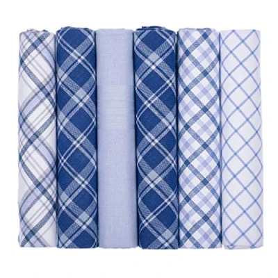 Image of Mens Handkerchiefs 100% Cotton Boxed Hankies Hankys Quality Gift 6/7 Pack (6, Blue Checked)