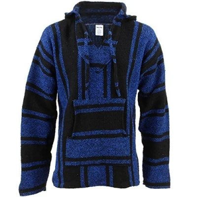 Image of Siesta Mexican Baja Jerga Hoody Blue &amp; Black (Large)