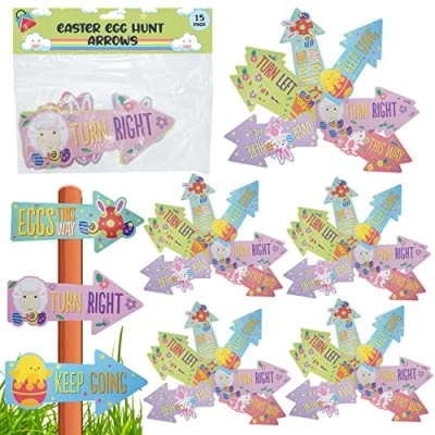 Image of HOVUK Easter Hunt Arrows, 75Pcs Kids Party Home Decoration Garden Egg Game Props, Sign Directions Maps Rabbit Bunny Chick