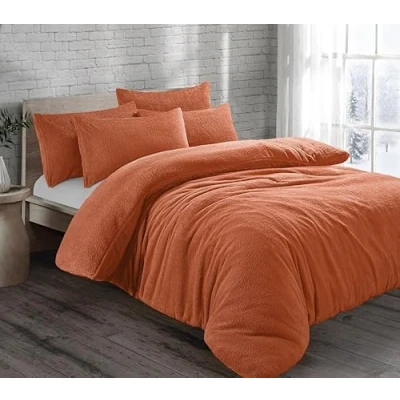 Image of LSU Teddy Fleece Duvet Cover Super Soft Warm Bedding Set Single Double King Quilt (tangerine, Single)