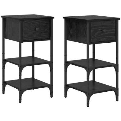 Image of vidaXL Bedside Cabinets 2 pcs Black Oak 34x36x70 cm Engineered Wood