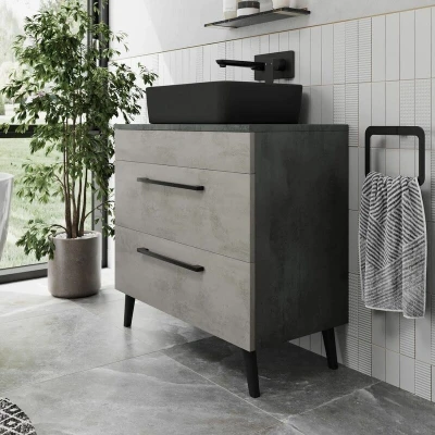 Image of Vitusso Idro Grey Freestanding Countertop Vanity Unit with Croix Black Basin 800mm