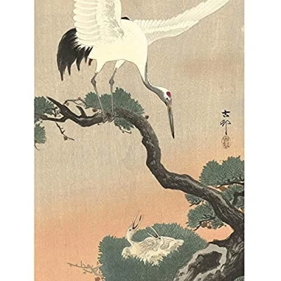 Image of Artery8 Ohara Koson Crane Branch Of Pine Japanese Painting Art Print Canvas Premium Wall Decor Poster Mural