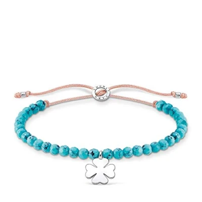 Image of Thomas Sabo Turquoise Beads with Clover Silver 925 Sterling Bracelet 13 20cm Length