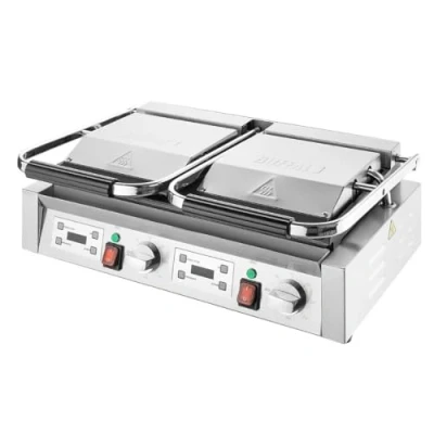 Image of Buffalo Double Contact Grill Flat Base Ribbed Top Plate