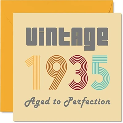 Image of 89th Birthday Cards for Men Women Vintage 1935 Aged To Perfection 89 Card Funny Her Him, 145mm x Best Friend Greeting Great Grandad Grandma Granny Nanny Nan