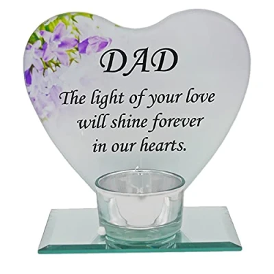 Image of Glass Heart Memorial Tealight Candle Holder Dad 8331