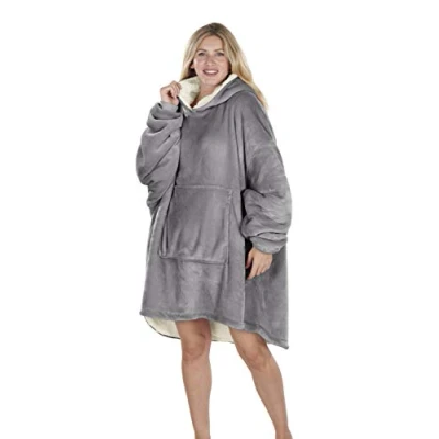 Image of Oversized Hoodie Blanket Women Ultra Plush Fleece with Soft Sherpa Reversible Warm Cosy Comfy Wearable Hooded Giant Sweatshirt Throw for Girls Adults Men Boys Kids Big Pocket (Charcoal Grey)