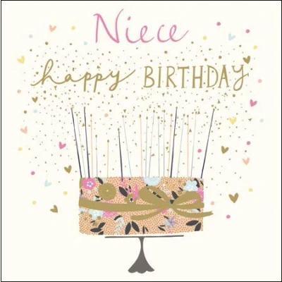 Image of Lovely Female/Girl&#039;s Birthday Card (WDM 455889) Niece Birthday, Cake and Candles Exquisite Foil Embossed Finish Greeting for Her from The Peach &amp; Prosecco Range