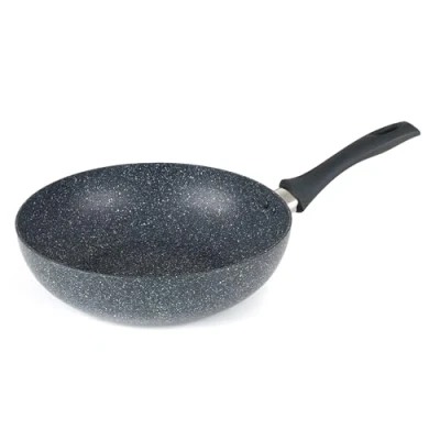 Image of Russell Hobbs RH00851EU Non Stick Deep Stir Fry Pan 28cm Pressed Aluminium Pan, Soft Bakelite Handle Wok, Induction Hob Suitable, Nightfall Stone Collection, Blue Marble, Use Little or No Oil