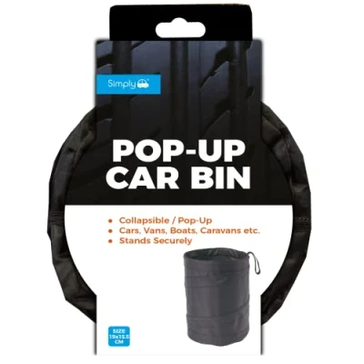 Image of Simply POP01 Pop up Car Bin Medium Sized Collapsible Foldable Waste Basket hung to a seat using the strap H19cm x W15.5cm Strong bottom Velcro
