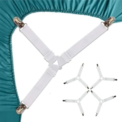 Image of HRLORK Bed Sheet Clips Fasteners Mattress Cover Elastic Adjustable Straps Bedsheet Grippers White 3 4 Packs