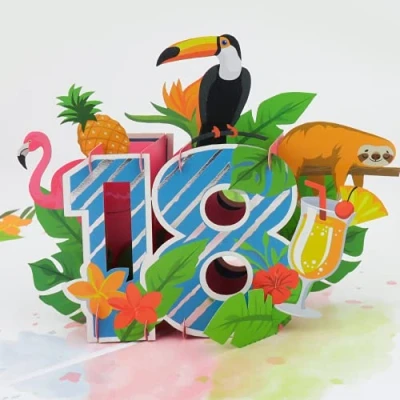 Image of Cardology 18th Birthday Pop Up Card Tropical For Her