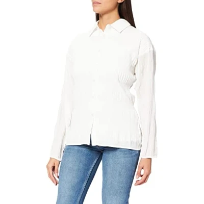 Image of NA KD Women&#039;s Light Pleated Shirt, White, 12 UK