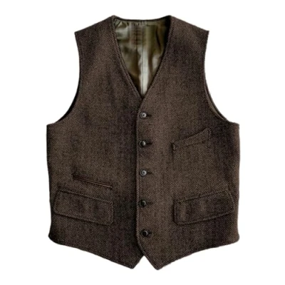 Image of Solovedress Wool Suit Vest Formal Regular Fit for Wedding Groomsmen, coffee, XS
