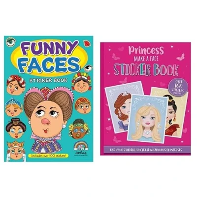 Image of Anila&#039;s Set of 2 Books: Funny Faces Sticker Book Princess Make A Face by Eurowrap. Ideal for Children Aged 3 8