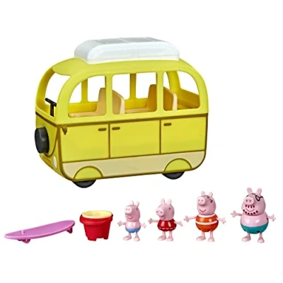 Image of Peppa Pig Peppa&#039;s Adventures Beach Campervan, Preschool Toy, 10 Pieces, Working Wheels, 3 Years and Above, Multicolored (F3632FF2)