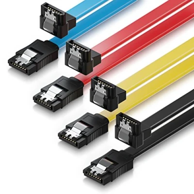 Image of deleyCON 4x 50cm (19.69 Inch) S ATA 3 Cable SATA HDD SSD Data 6 GBit/s 1x Straight to 90 Yellow Red Blue Black