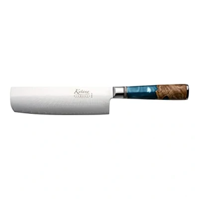 Image of Katana Saya Elements 18 cm Nakiri Knife, Ocean Blue, VG 10 Damascus Steel with Olivewood &amp; Resin Handle, (KEB 03)