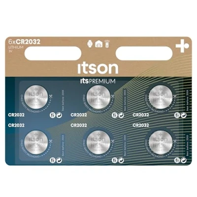 Image of ITSON, CR2032 battery, 3V, coin lithium pack of 6, best for car keys, watches and heart rate monitors