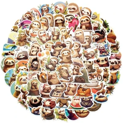 Image of 100 Pcs Sloth Stickers for Kids Teens Adults Boys Girls Gift,Stickers Pack Laptop,Skateboard,Luggage,Car,Bike, Cup,Computer,Water Bottle Decor,Sloth Vinyl Waterproof Sticker Decals
