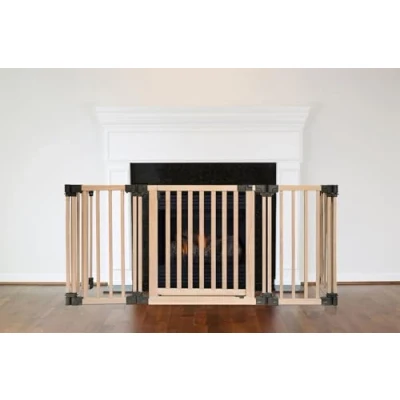 Image of Safetots Wooden Multi Panel Fire Surround, 88cm Deep x 160cm Wide, Natural Wood, 76cm Tall, Baby and Toddler Guard, Safety Barrier for Fireplaces, Easy Installation