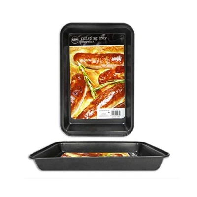 Image of Oblong Turkey Tin Pack of 2 Non Stick Oven Tray for Roasting &amp; Baking 26x17x3cm