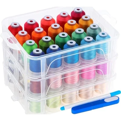Image of New brothread 60 Brother Colours 500m Machine Embroidery Thread with Clear Plastic Storage Box for Sewing