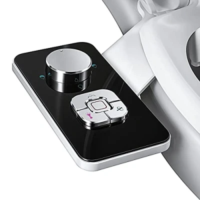 Image of Bidet Attachment for Toilet UK SAMODRA Non Electric Cold Water Seat with Pressure Controls,Retractable Self Cleaning Dual Nozzles Frontal &amp; Rear Wash Black