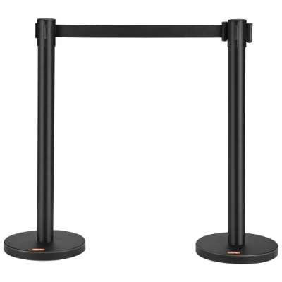 Image of VEVOR Crowd Control Stanchions, 2 Pack Barriers, Carbon Steel Baking Painted Stanchion Queue Post with 6.5FT Black Retractable Belt, Belt Barriers Line Divider for Exhibition, Airport