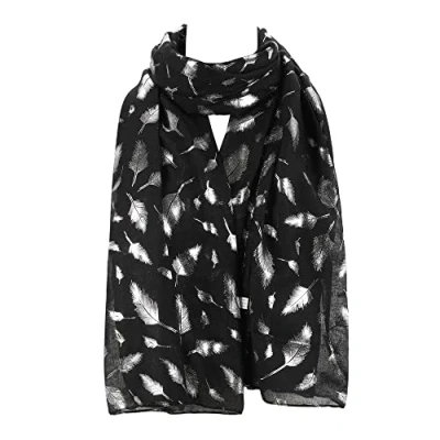 Image of London Scarfs New Ladies Women&#039;s Glitter Celebrity Designer Scarf Women Shawl Wrap (Feather Black)