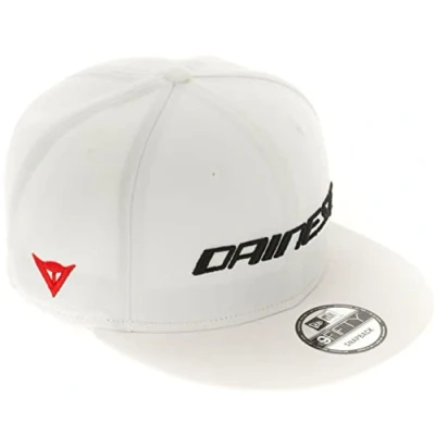 Image of Dainese 9Fifty Wool Snapback Cap, Men&#039;s Baseball Hat with Flat Visor, Summer Motorbike Cap Embossed Logo, Adjustable Rear Closure, White