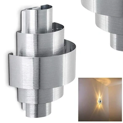 Image of Wall lamp Lucillo Made of Metal in Brushed Aluminium, Modern with up &amp; Down Effect, 1 x E14, Indoor Light Without Bulbs