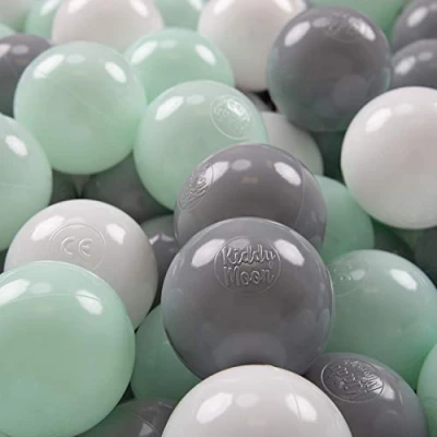 Image of KiddyMoon Soft Plastic Play Balls 200 Balls/7Cm 2.75In Multi Colour Made In EU, White/Grey/Mint
