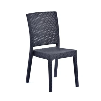 Image of BrackenStyle Madrid Rattan Effect Polypropylene Stacking Side Chair Indoor and Outdoor Commercial Use (Anthracite)