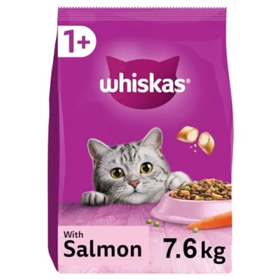 Image of Whiskas 1+ Adult Complete Dry Cat Food with Salmon 4 x 1.9kg