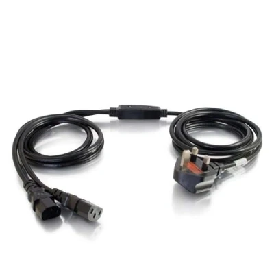 Image of C2G 80628 3M 17 AWG UK Power Cable Splitter (2 x IEC320C13 to BS 1363) 9 Foot Kettle Lead/Dual Cord, Black