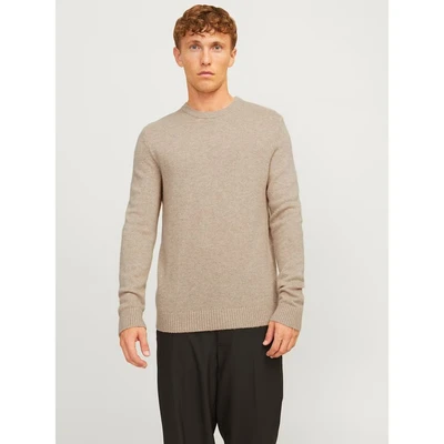 Image of JACK &amp; JONES Men&#039;s Jprcclambswool Knit Crew Neck Sn Jumper, Oatmeal/Detail: Melange, L