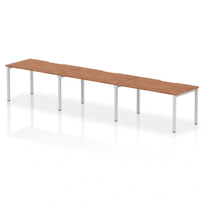 Image of Evolve Single Silver Frame Bench Desk 1400 Walnut (3 Pod) BE412