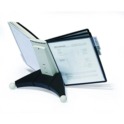 Image of Durable SHERPA Display Panel Desk Unit Includes 10 A4 Panels and Tabs In Black Grey Ideal for Storing ing Documents