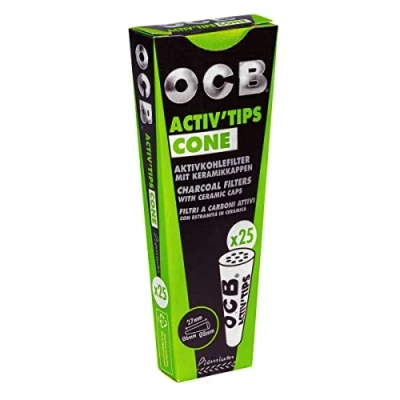 Image of OCB 20154 Tips Cone Conical Form 20 Packs of 25 Activated Carbon Filters, Paper
