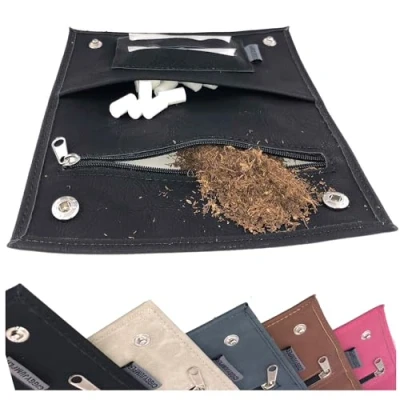 Image of Ciggy Jumper Tobacco Bag in Used Leather with Papers Compartment, Twist Filters Black Double