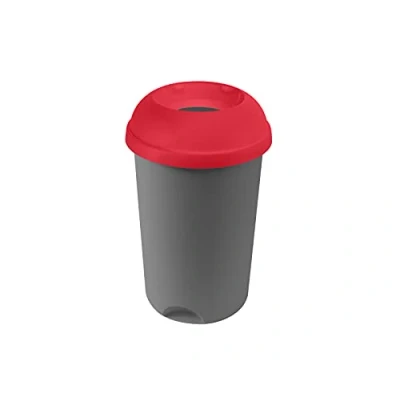 Image of Addis Open 50 Litre Recycling Office Commercial Business Utility Waste Bin, Colour Coded Red lid with Metallic Base, 519038AMP, &amp; Grey