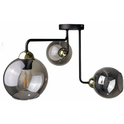 Image of Cosmo Multi Arm Semi Flush Ceiling Light Black, Gold, 50cm, 3x E27