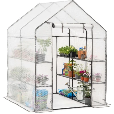 Image of CHRISTOW Walk In Greenhouse With Shelves, Reinforced Green House Tubular Steel Frame, 8 Shelf Heavy Duty Growhouse, 6ft 4in x 4ft 7in