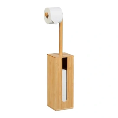 Image of Toilet Paper Holder, for 5 Rolls, Freestanding Design, Bamboo, HxWxD: 72x20x15 cm, Bathroom Storage, Natural Relaxdays