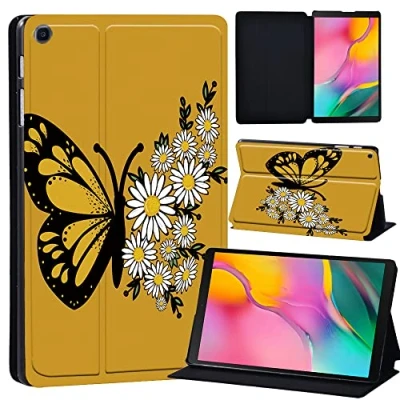 Image of Printed Leather slim lightweight Stand Cover Case for Samsung Galaxy Tab A 10.1 2019 (Model: SM T510 T515), with Function (Black) (daisy butterfly)