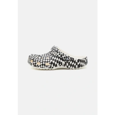 Image of Crocs Classic Warped Checker Unisex Mules, Size: M3/W4, White/black Synthetics