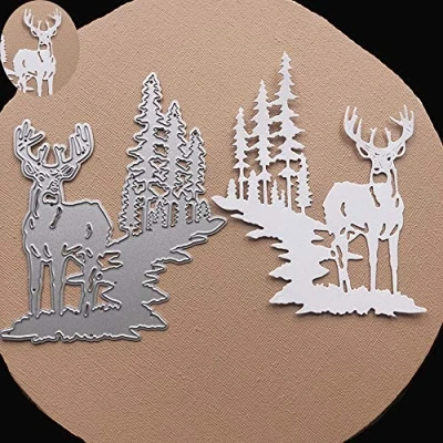Image of Christmas Deer Metal Die Cuts, Merry elk Tree Invitation Card Cutting Dies Cut Stencils for DIY Scrapbooking Album Decorative Embossing Paper Making