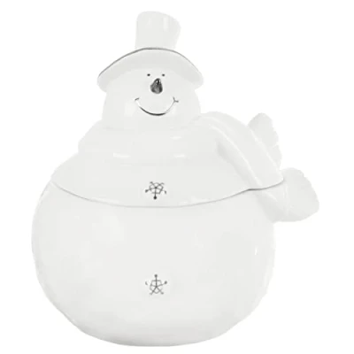 Image of Mr Crimbo Christmas Storage Jar Sweets Biscuits Cookies White Ceramic 19cm Snowman